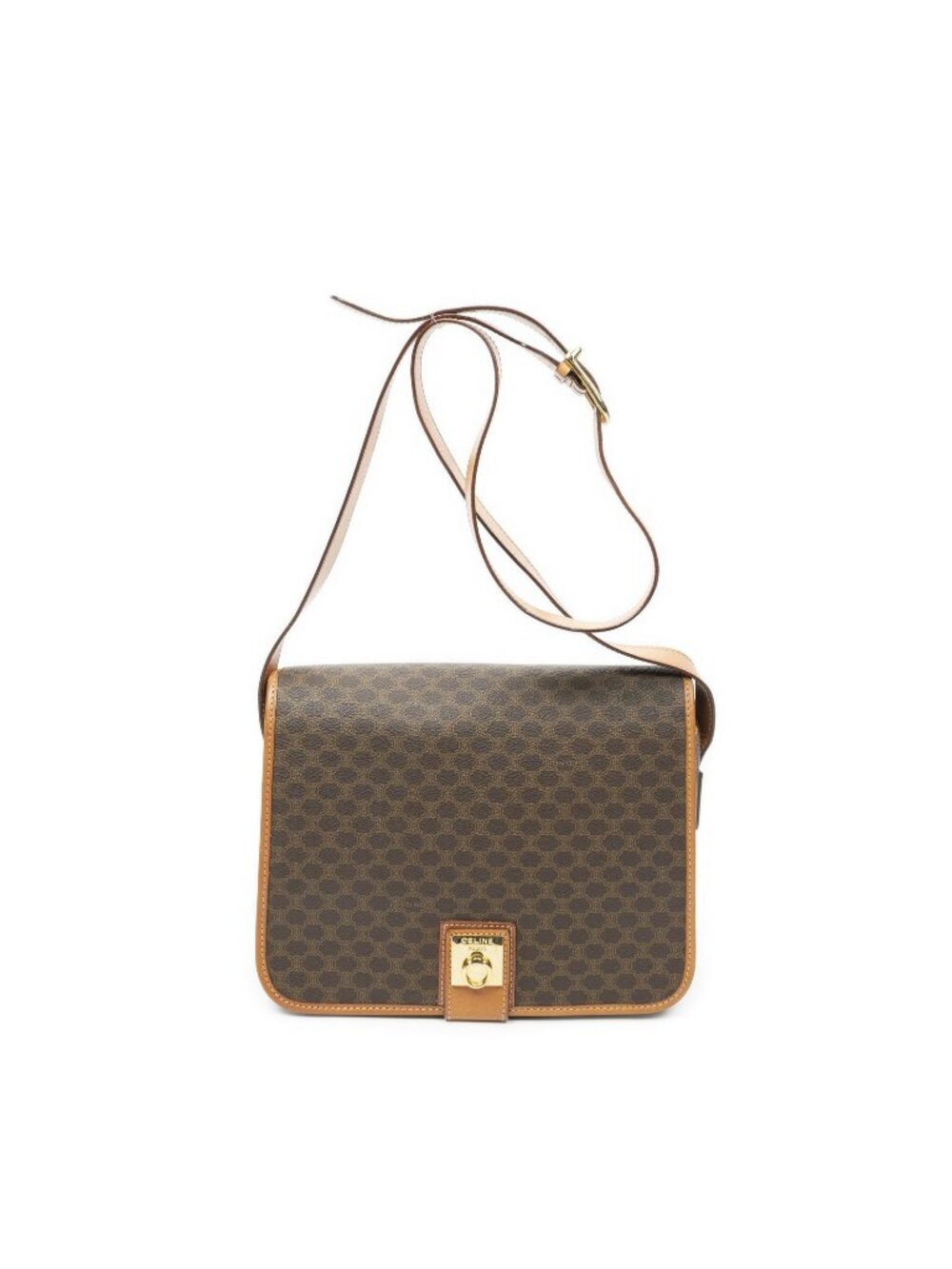 Celine Vintage Flap Bag Crossbody Brown Macadam Canvas